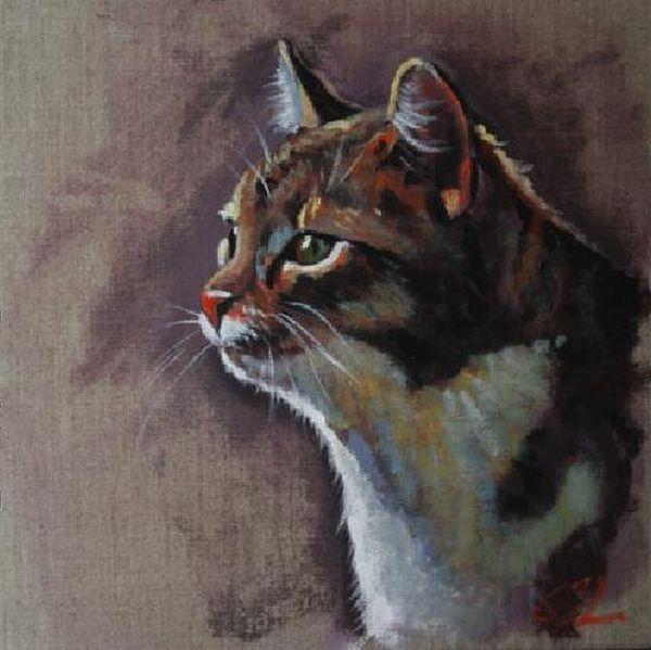 600x599 How To Paint A Cat In Acrylics Arttutor - Cat Painting Images