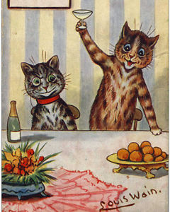 240x300 Louis Wain Cats Champagne Toast Fun Cat Painting Hoffman Real - Cat Painting Images