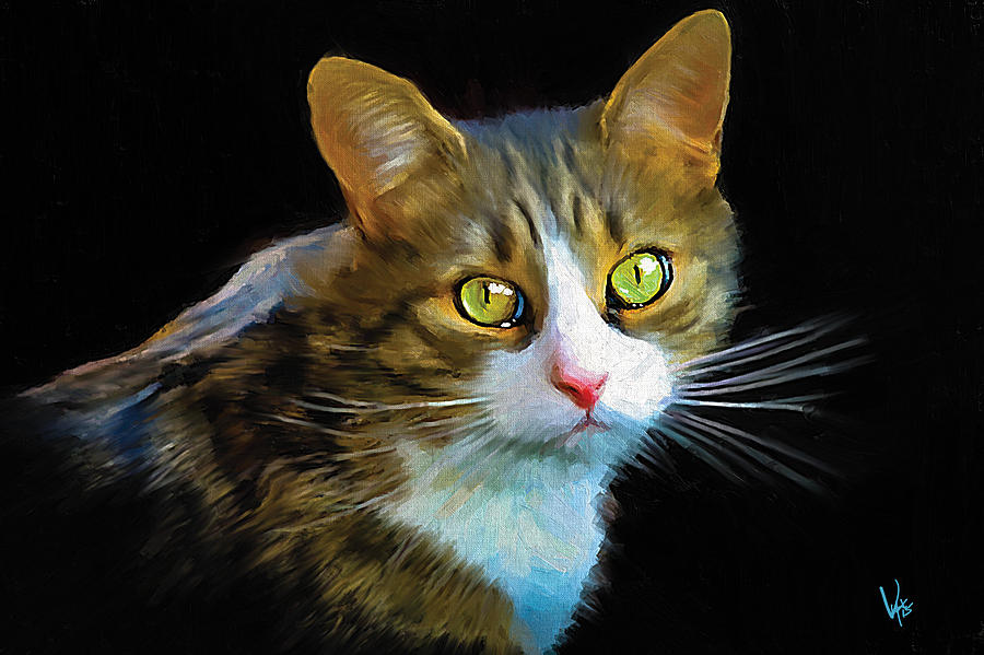 900x599 Pink Nose Cat Painting Print Green Eye Cat Art Nursery Cat - Cat Painting Images