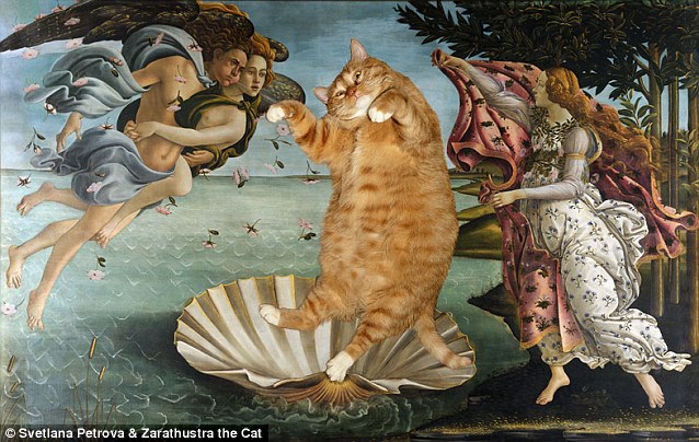 638x404 Fat Cats Posed In Botticelli, Klimt, And Other Classical Paintings - Cat Painting Meme