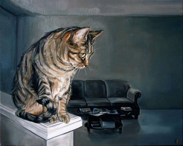 600x479 Commissioned Oil Cat Paintings Cat Oil Paintings - Cat Painting Oil