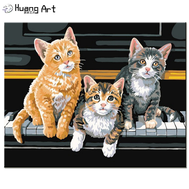 640x640 Diy Oil Painting By Numbers Abstract Acrylic Paint Animal Three - Cat Painting Oil