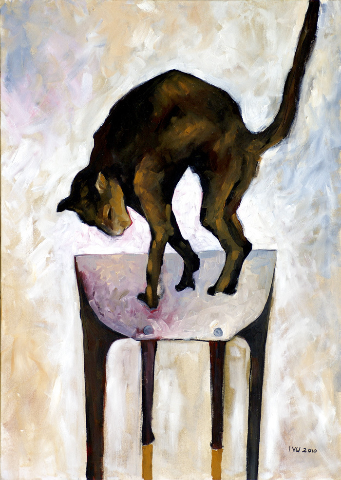 700x985 Justineivu Justineivu Artwork Black Cat Original Oil Painting - Cat Painting Oil