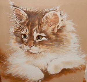 300x280 Collins Huge Oil On Canvas Kitty Cat Painting Ebay - Cat Painting Oil