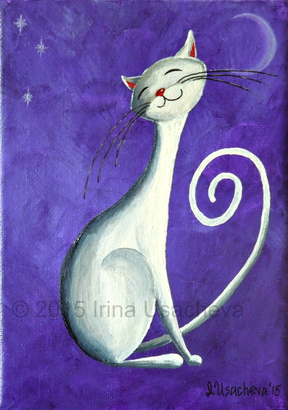 1000x1422 My New Fantasy Cats Painting White Cat - Cat Painting On Canvas