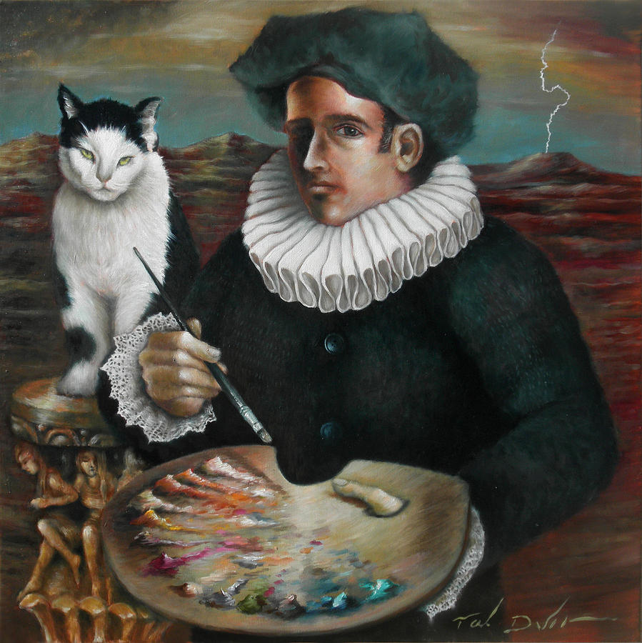 899x900 Self Portrait As Renaissance Man Painting By Tal Dvir - Cat Painting Self Portrait