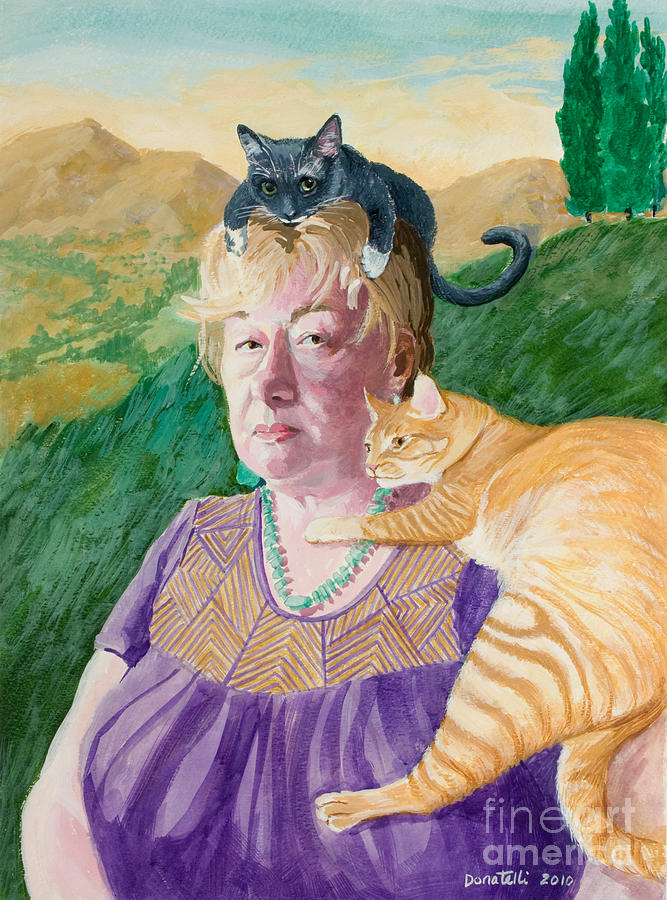 667x900 Self Portrait In The Spirit Of Frida Kahlo Painting By Kathryn - Cat Painting Self Portrait