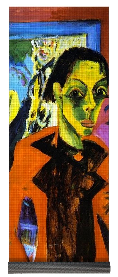 500x1171 Self Portrait With Cat Yoga Mat For Sale By Ernst Ludwig Kirchner - Cat Painting Self Portrait