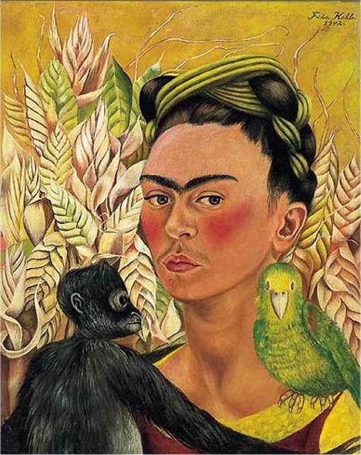 510x642 Self Portrait With Monkey And Parrot - Cat Painting Self Portrait