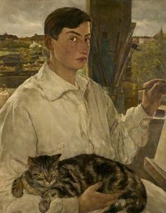 236x303 Self Portrait With A Cat By Lotte Laserstein Ritratti Con Gatto - Cat Painting Self Portrait