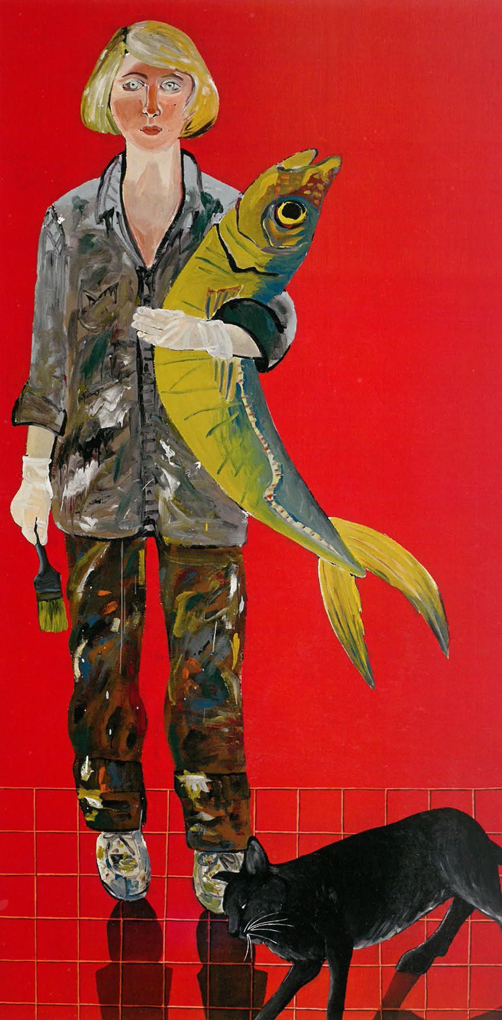 1015x2061 Bgtjoanltgt Ltbgtbrownltgt, Self Portrait With Fish And Cat (1970 - Cat Painting Self Portrait