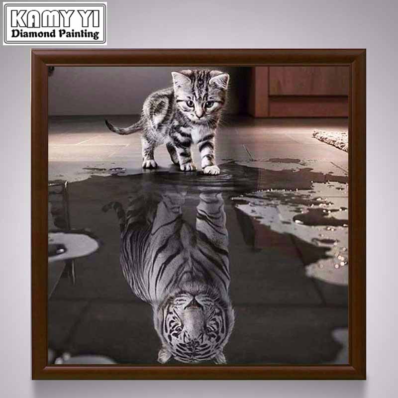 800x800 New Handicrafts Cat Reflection Tiger 5d Diy Diamond Painting Cross - Cat Painting Tiger