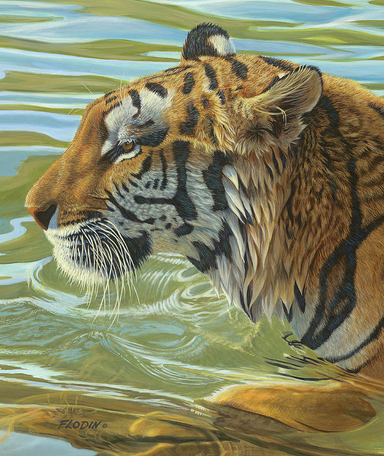 758x900 Tiger Swimming Acrylic Painting, Big Cat - Cat Painting Tiger