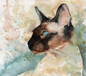 300x265 Giclee Print Siamese Cat Watercolor Painting Art Side Chocolate - Cat Watercolor Painting
