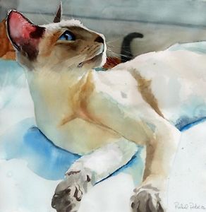 292x300 Giclee Print Of Siamese Cat Watercolor Art Painting Lilac Point - Cat Watercolor Painting
