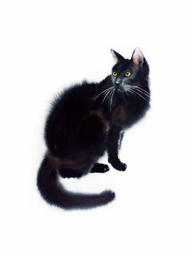 770x1027 Saatchi Art Black Cat - Cat Watercolor Painting