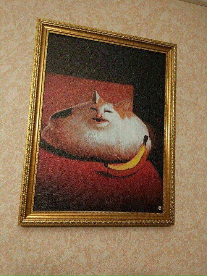 700x933 Beautiful Historic Paint Of A Cat (Banana For Scale) - Cat With Banana Painting