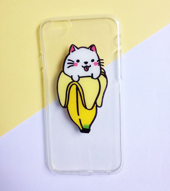 570x642 Hand Painted Banana Cat Phone Case Iphone 7 Case Iphone 8 - Cat With Banana Painting
