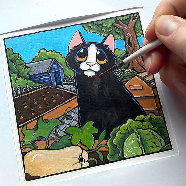 640x640 Lisa Marie Art Amp Illustration Original Art, Aceo, And Handmade Gifts - Cat With Banana Painting