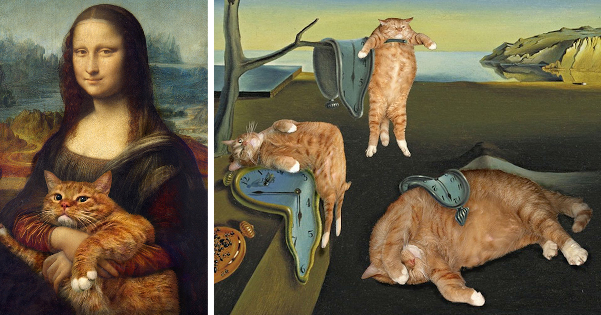 1200x630 Artist Inserts Her Fat Ginger Cat Into Classical Paintings - Cat With Banana Painting