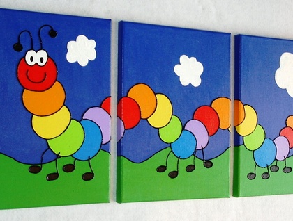 420x318 Caterpillar Paintings (Three Canvasses) Felt - Caterpillar Painting