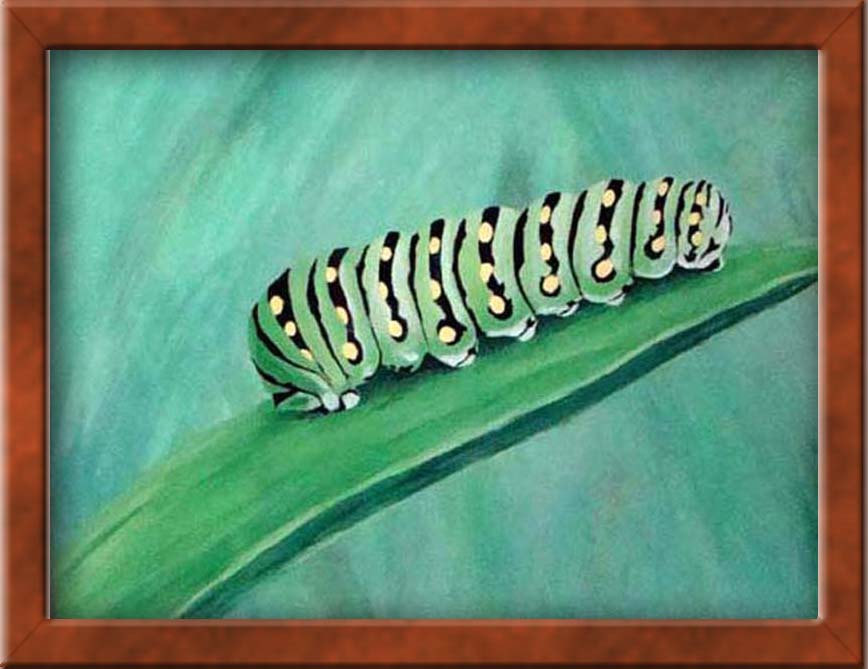 868x669 Caterpillar On Leaf Acrylic Painting Green Yellow Amp Black - Caterpillar Painting