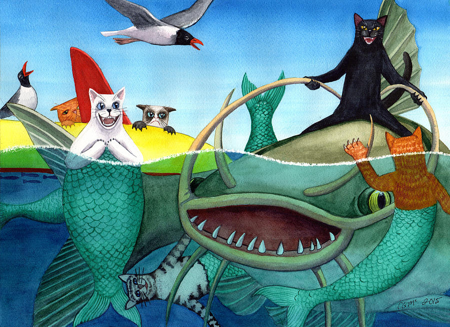 900x655 Wicked Kitty's Catfish Painting By Catherine G Mcelroy - Catfish Painting