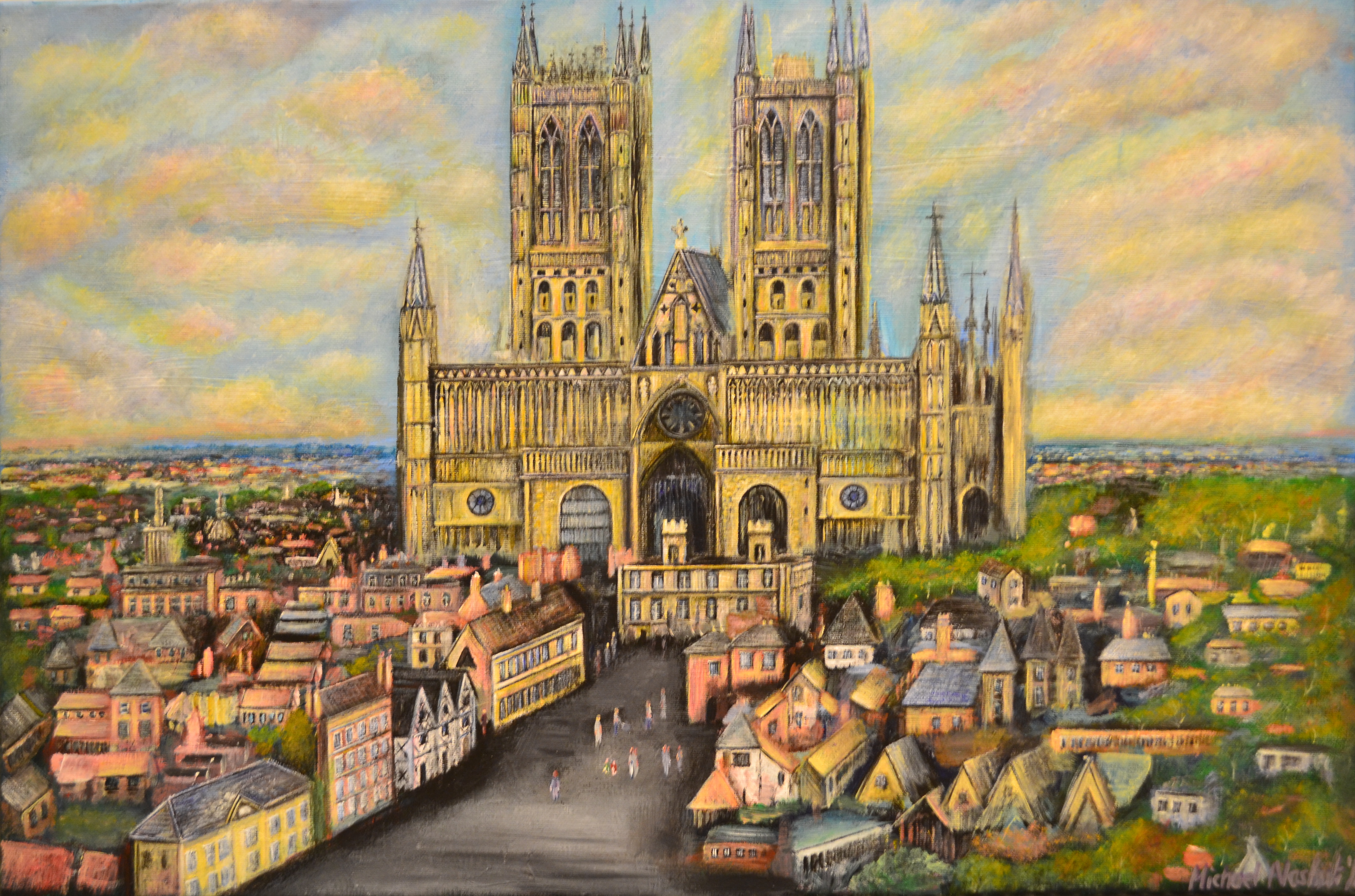 4356x2882 Lincoln Cathedral Acrylic Painting Michael Nashvili - Cathedral Painting