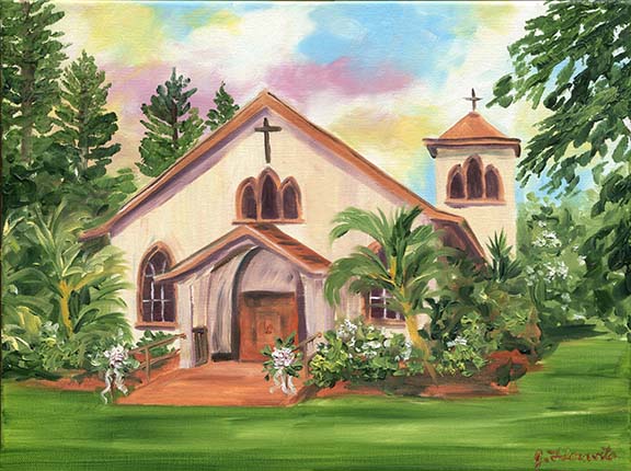 576x430 Sacred Heart Of Jesus And Mary Catholic Church In Waimea Oil Painting - Catholic Church Painting