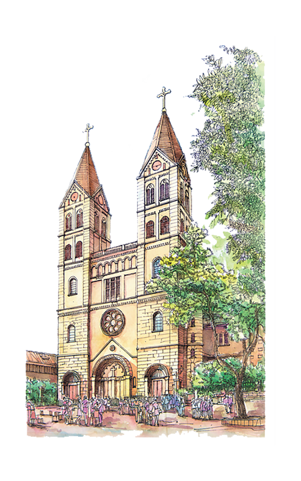 1000x1597 Europe Watercolor Painting Architecture - Catholic Church Painting
