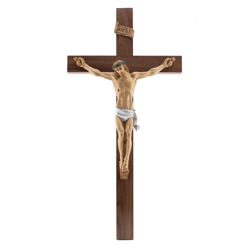 500x500 Walnut Cross With Handpainted Corpus - Catholic Cross Painting