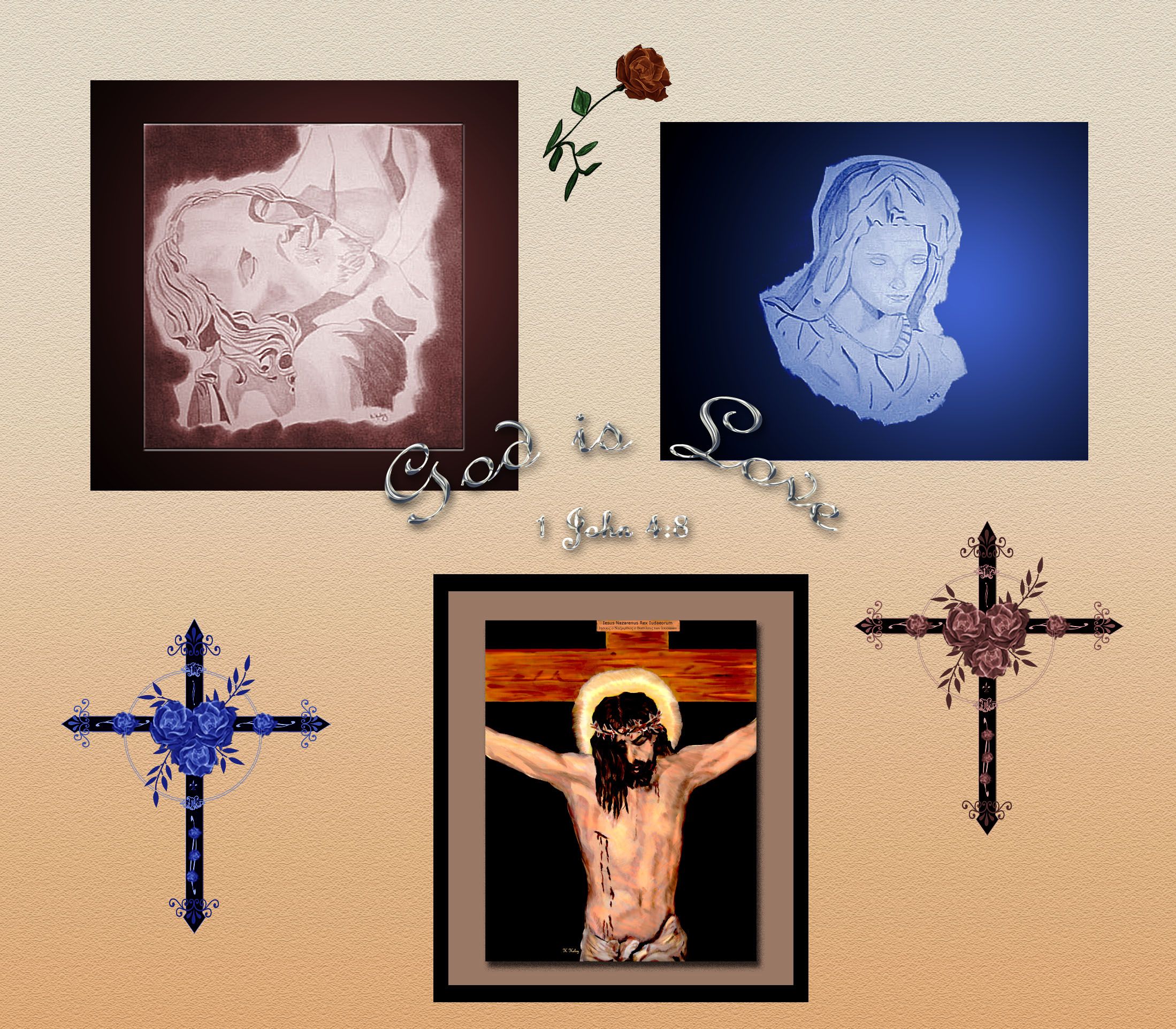 2198x1923 Catholic Art Medley Jesus And Mary Pieta Sketches, Christ - Catholic Cross Painting
