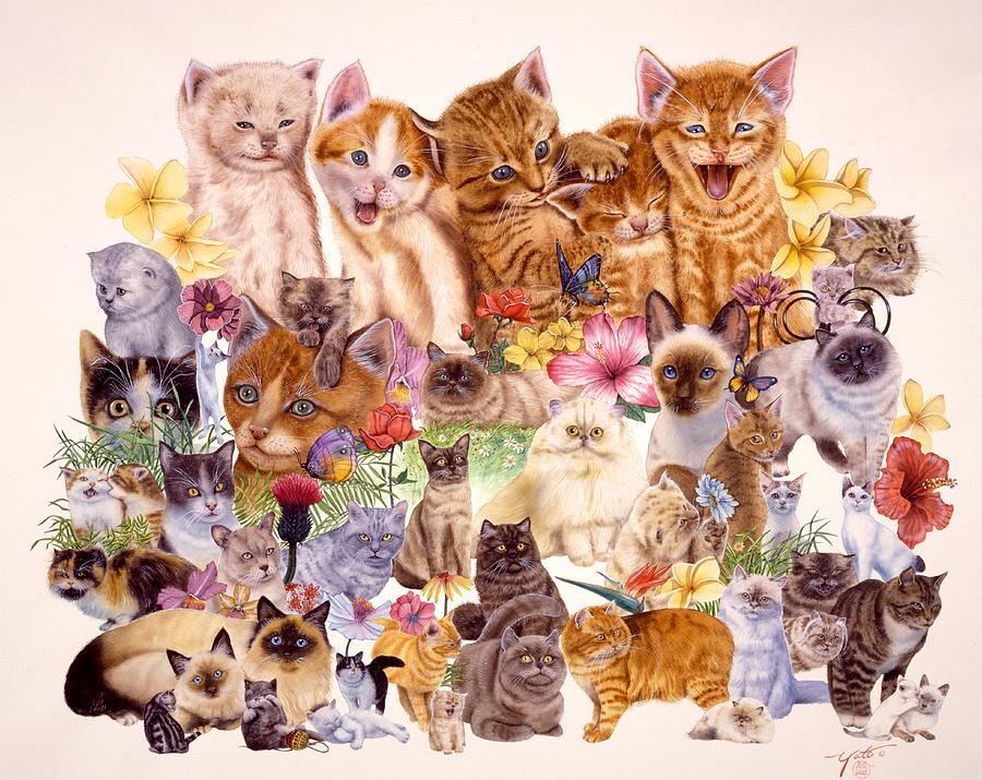 900x715 Cats Painting By John Yato - Cats Painting Pictures