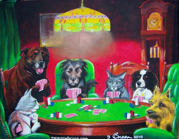 570x443 Pet Painting! Your Dogs Or Cats Playing Poker Poker, Dog And Cat - Cats Playing Cards Painting