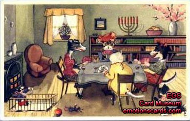 389x249 Playing Cards In Postcards ~ Postcard Museum By Emotions Greeting - Cats Playing Cards Painting