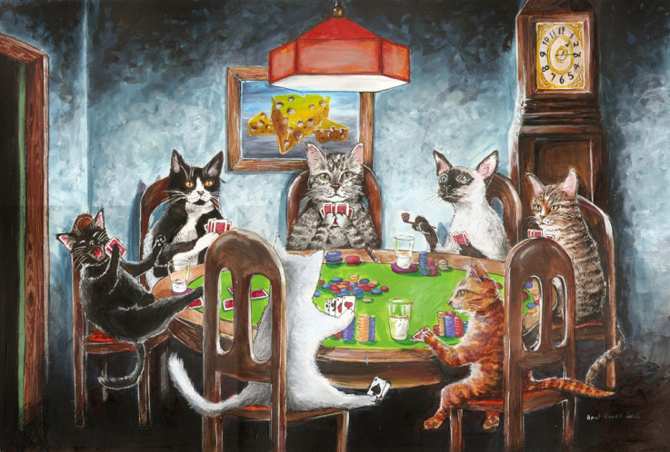 Cats Playing Cards Painting at PaintingValley.com | Explore collection ...
