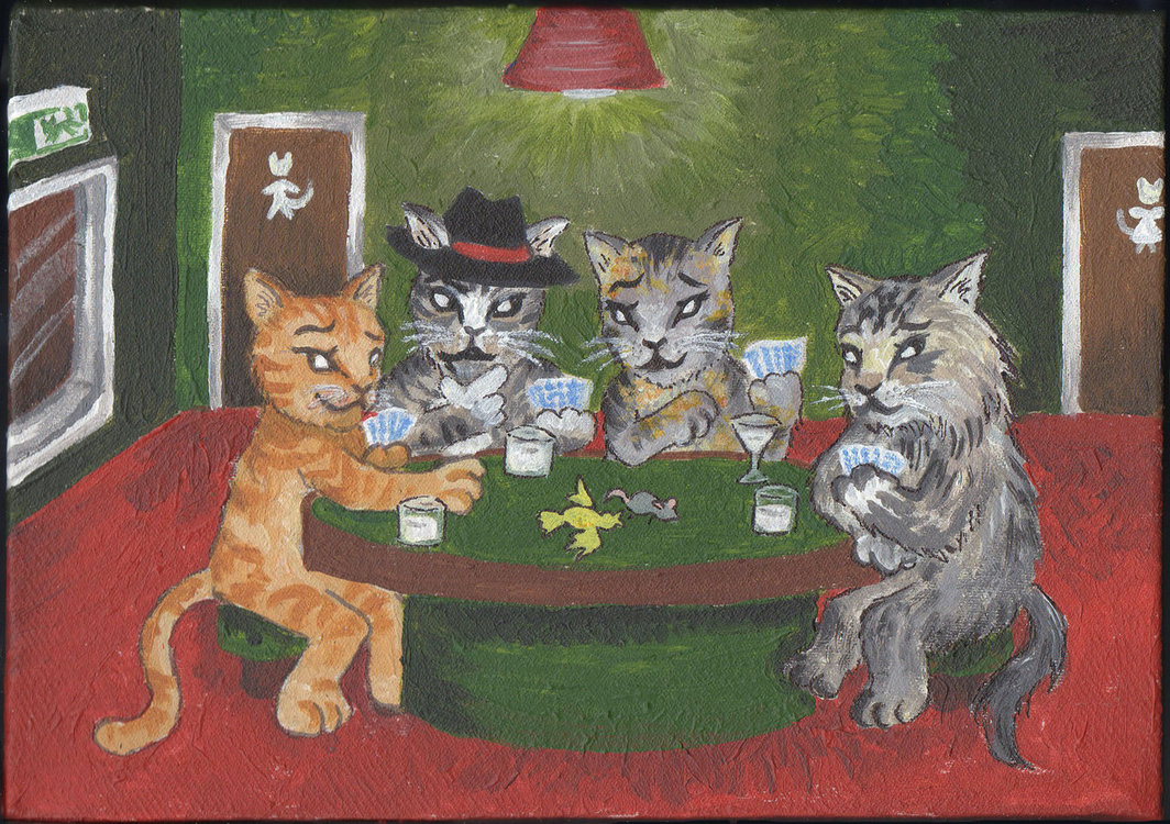 Включи 3 кошары и 1. Коты Покер. Четыре кота. Коты играют в Покер картина. Кошачий Покер картина.
