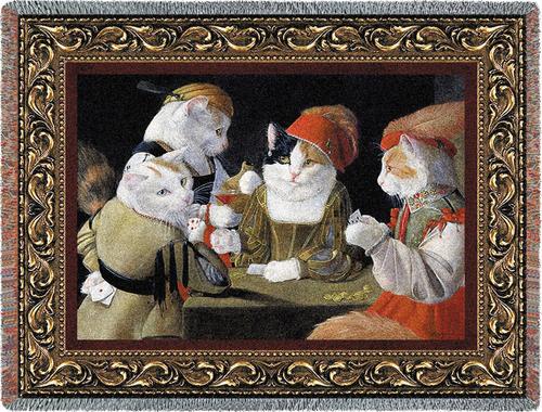 500x380 The Cheat Cats Playing Poker Tapestry Throw Blanket By Melinda Cooper - Cats Playing Cards Painting