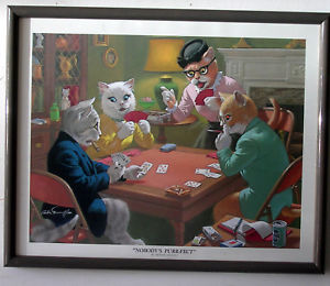 300x260 An Excellent Aurthur Sarnoff Nobody' Purr Fect Print Of Cats - Cats Playing Cards Painting