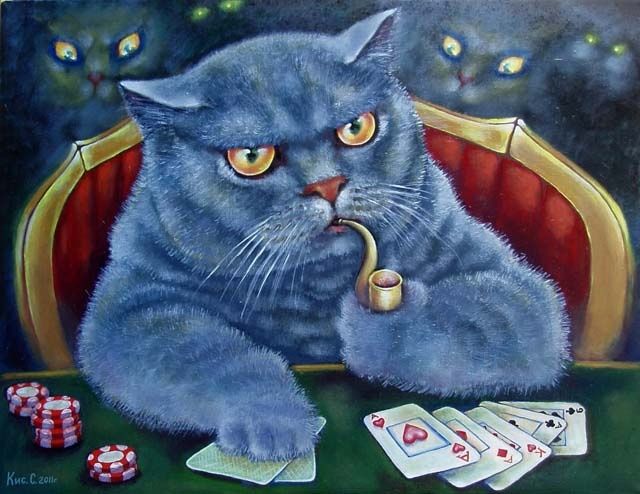 640x494 Cat Playing Poker (Svetlana Kislyachenko) - Cats Playing Cards Painting