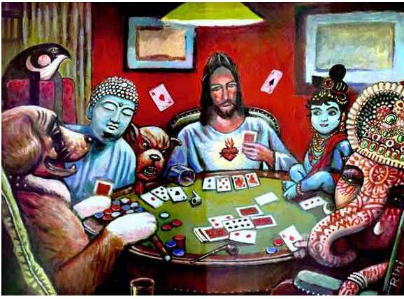 578x428 Celebrities Playing Poker - Cats Playing Cards Painting