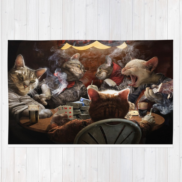 700x700 Cats Play Poker Rug By Komiksar Society6 - Cats Playing Poker Painting