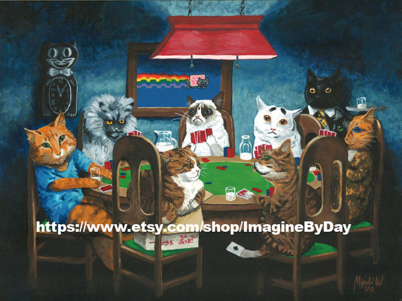 570x427 9x12 Grumpy Cat, Internet Cats Playing Poker Cat Internet, Cat - Cats Playing Poker Painting