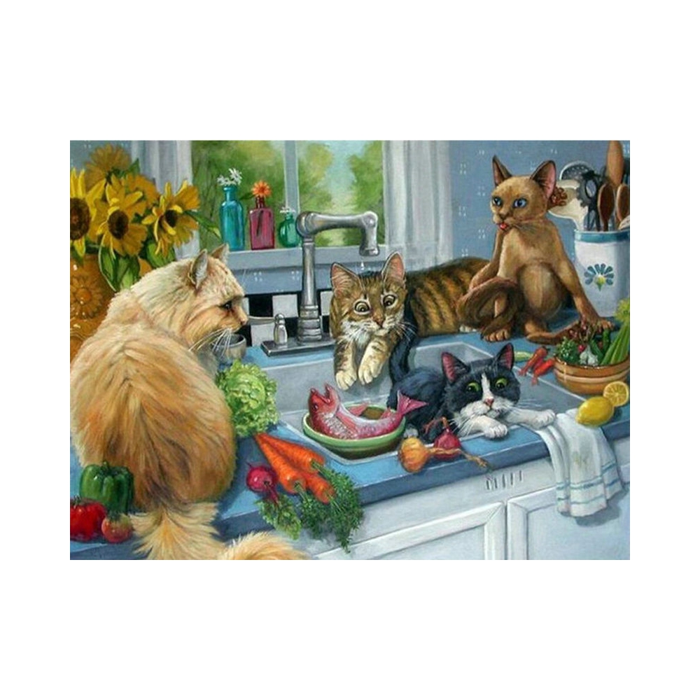 1000x1000 Diy Diamond Painting Cat Cross Stitch Kits Diamond Embroidery - Cats Playing Pool Painting