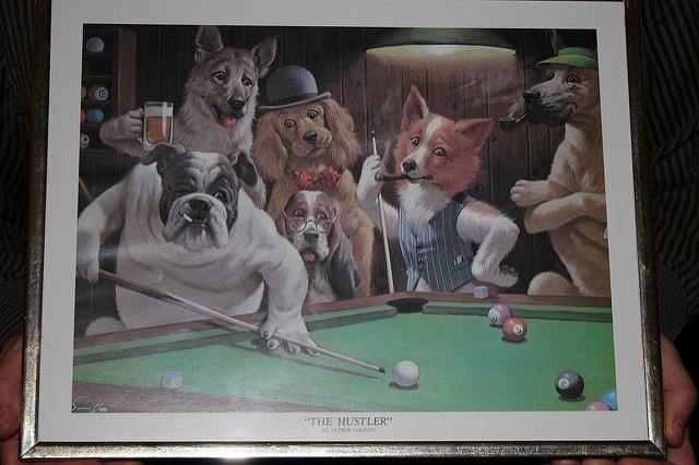 640x426 Dogs Playing Pool Painting - Cats Playing Pool Painting