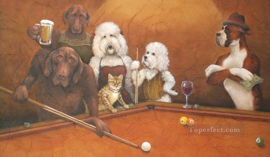 864x505 Cat Dogs Playing Pool Painting In Oil For Sale - Cats Playing Pool Painting