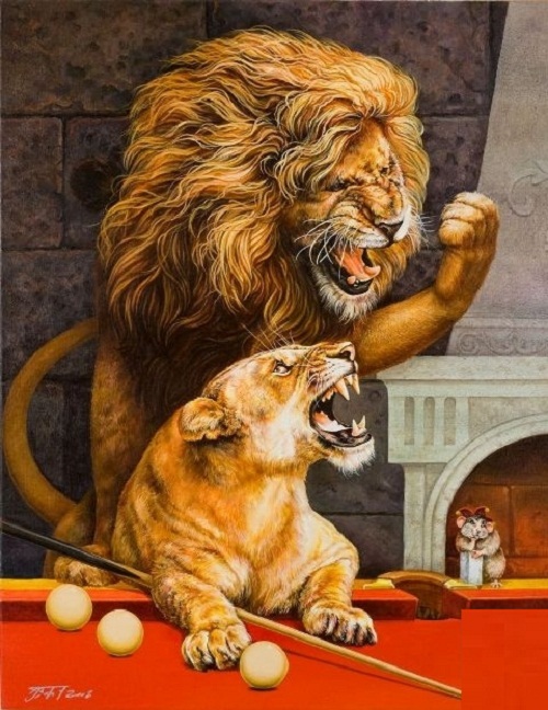 500x648 Beauty Will Save, Viola, Beauty In Everything - Cats Playing Pool Painting