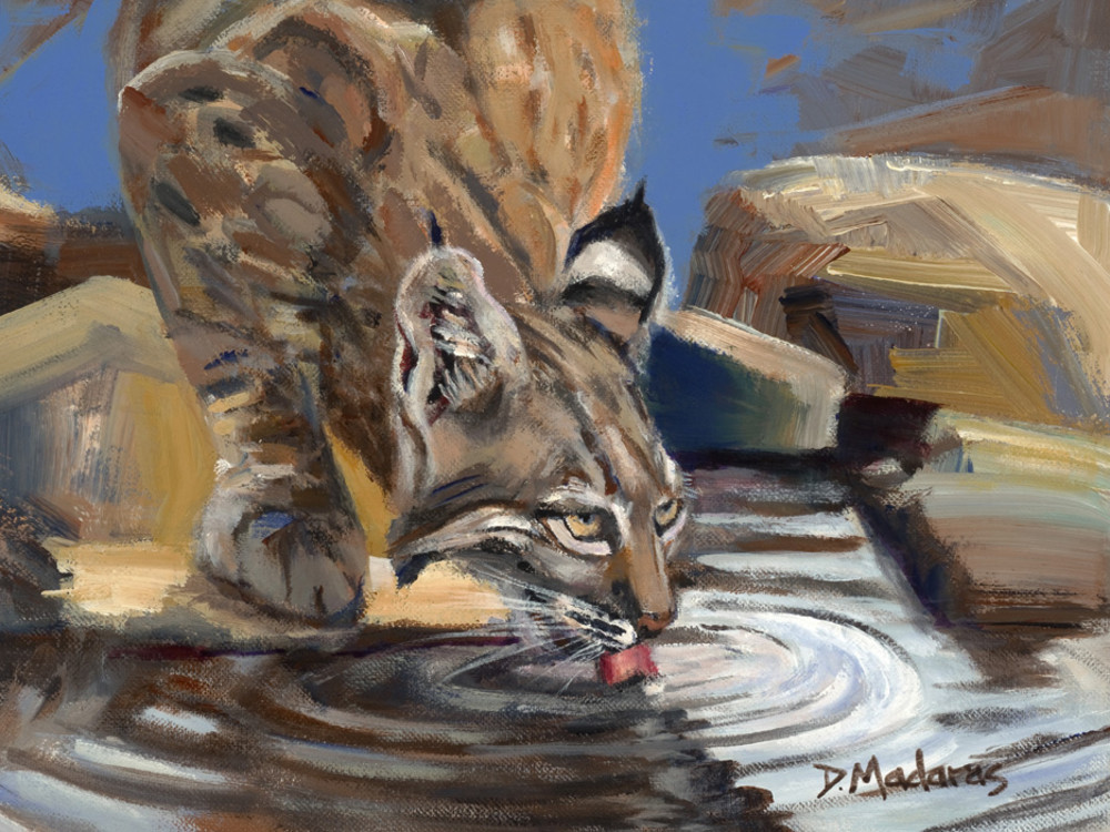 1000x750 Bobcat - Cats Playing Pool Painting