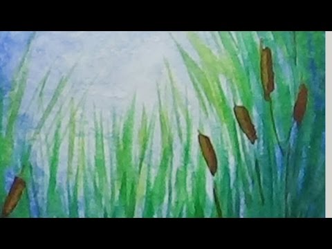 480x360 Cattails And Long Grass Watercolour Painting - Cattails Painting