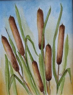 236x305 Four Cattails Canvas Print Canvas Art By Sue Ann Glenn - Cattails Painting